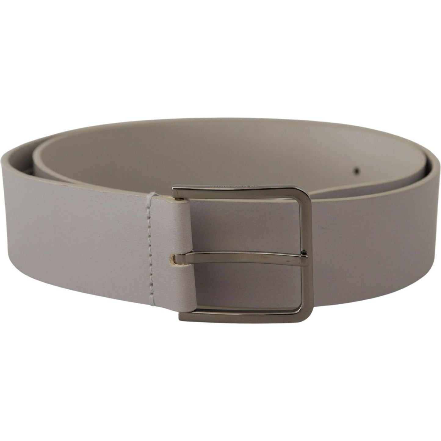 Dolce & Gabbana Elegant White Vitello Leather Belt Dolce & Gabbana Slate Gray