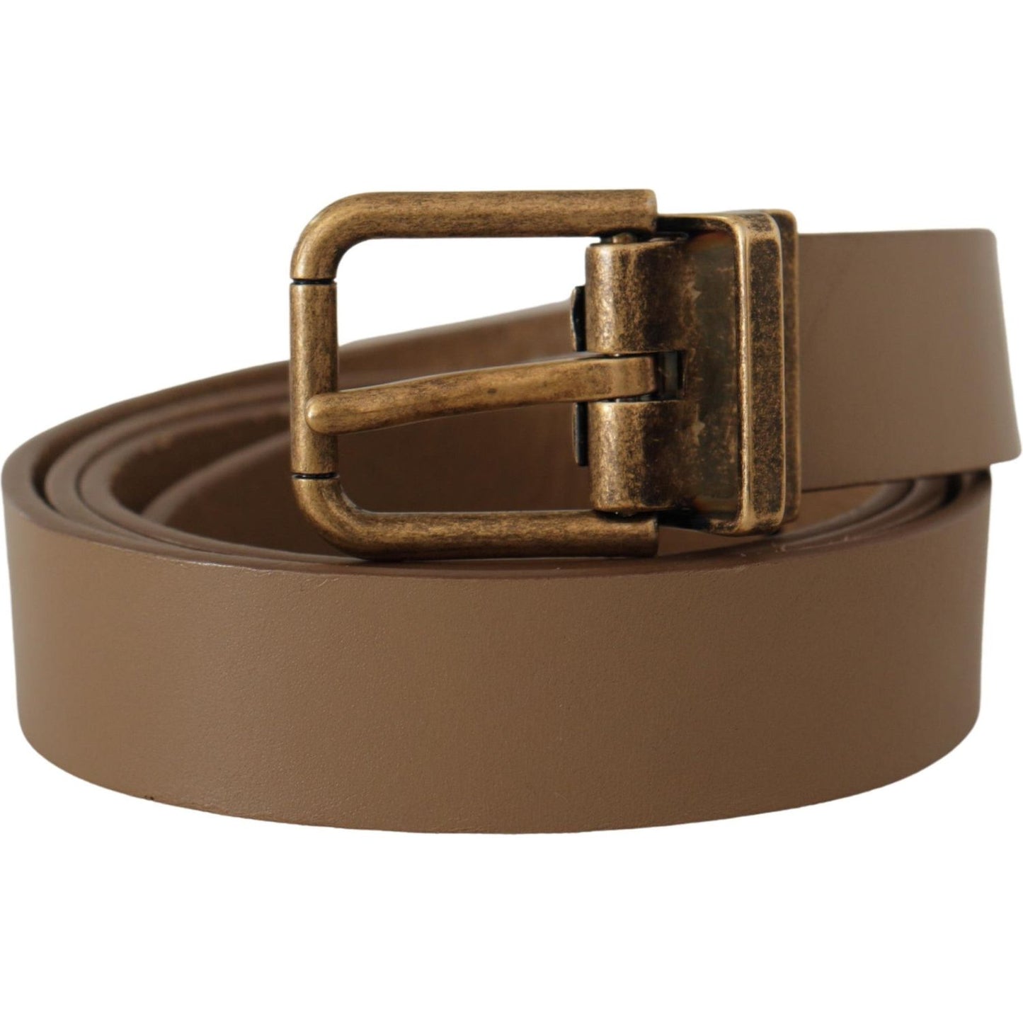 Dolce & Gabbana Elegant Brown Leather Belt with Brass Tone Buckle Dolce & Gabbana Dark Olive Green