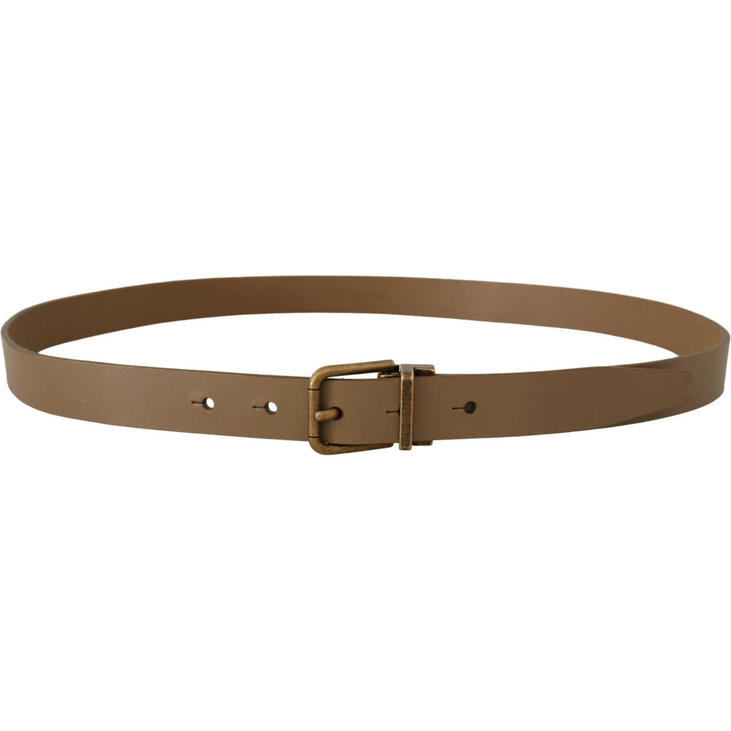 Dolce & Gabbana Elegant Brown Leather Belt with Brass Tone Buckle Dolce & Gabbana Dark Olive Green