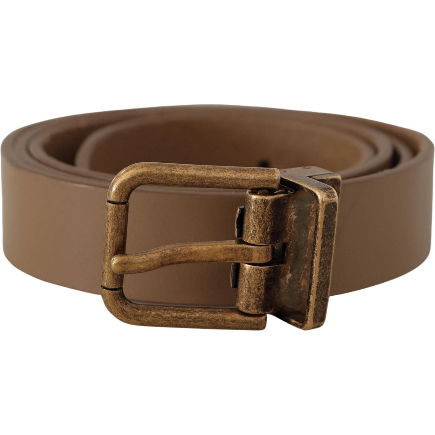Dolce & Gabbana Elegant Brown Leather Belt with Brass Tone Buckle Dolce & Gabbana Dark Olive Green