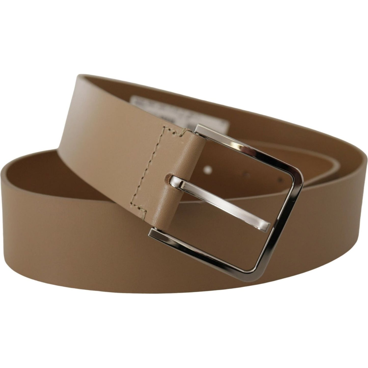 Dolce & Gabbana Beige Leather Statement Belt with Silver Buckle Dolce & Gabbana Dim Gray