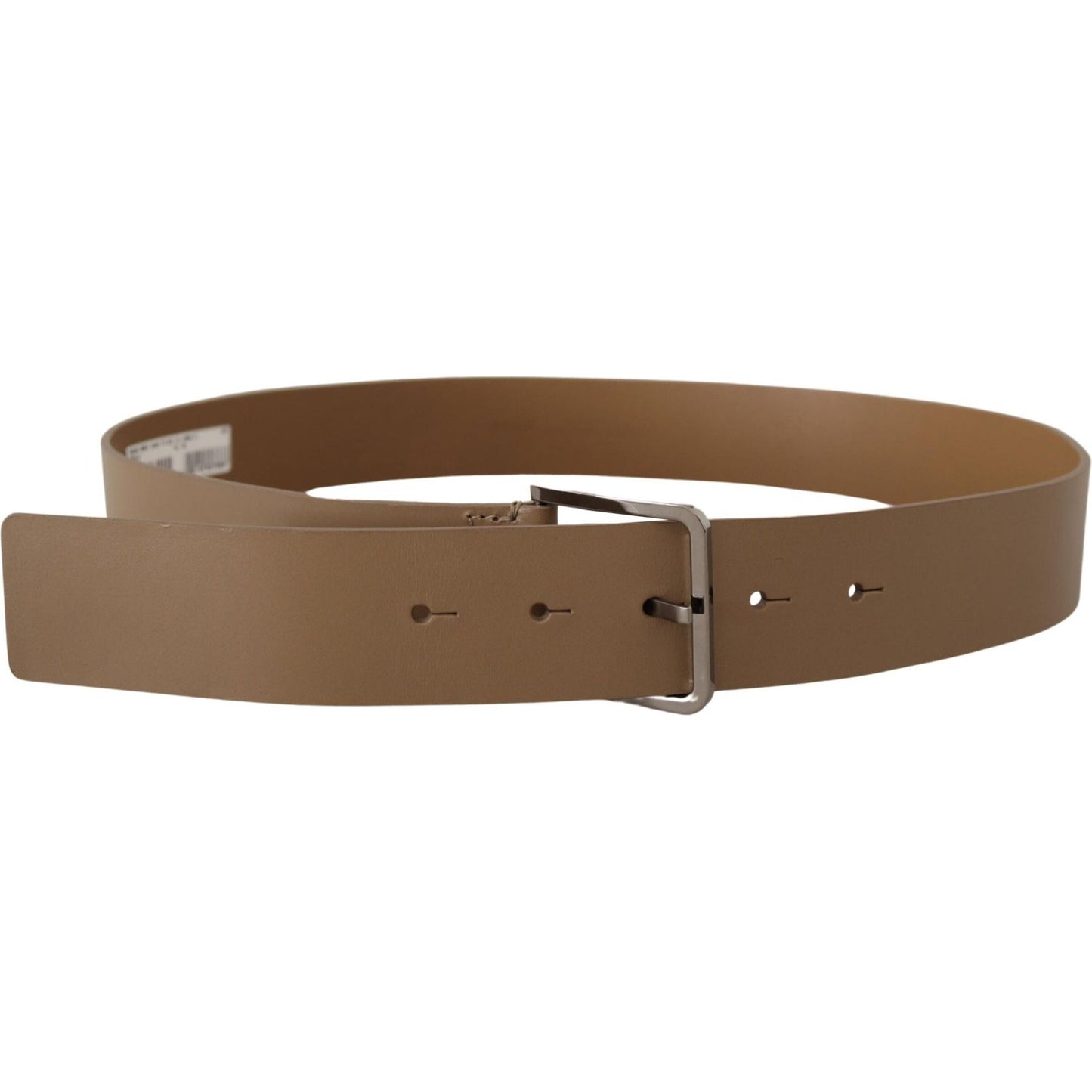 Dolce & Gabbana Beige Leather Statement Belt with Silver Buckle Dolce & Gabbana Dark Olive Green
