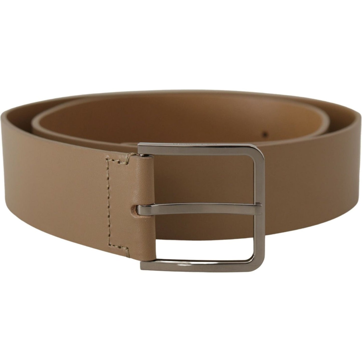 Dolce & Gabbana Beige Leather Statement Belt with Silver Buckle Dolce & Gabbana Dim Gray
