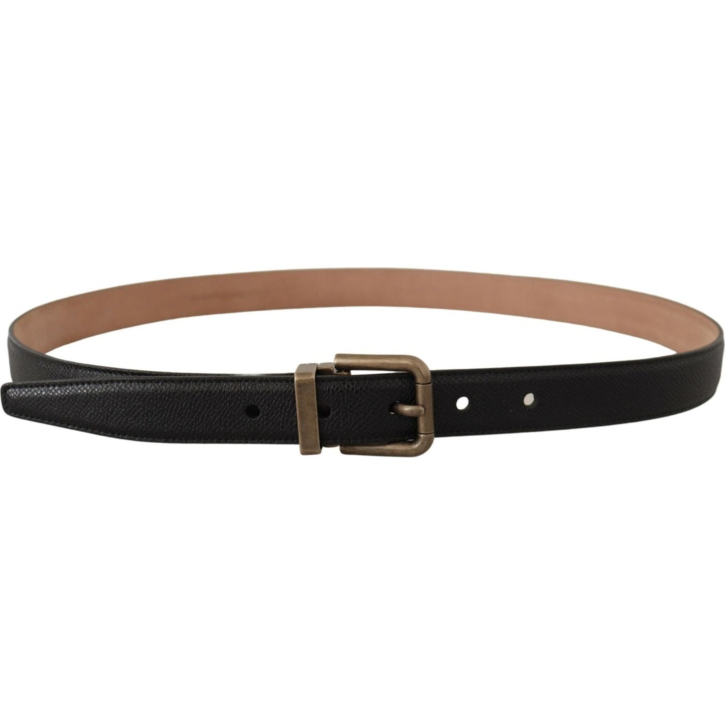 Dolce & Gabbana Elegant Black Leather Belt with Vintage Metal Buckle Dolce & Gabbana Rosy Brown