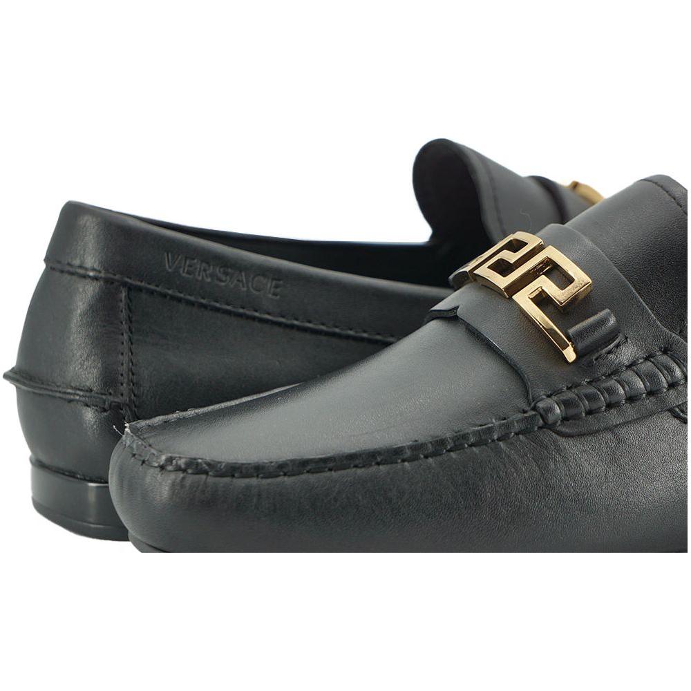 Versace Elegant Black Calf Leather Men's Loafers Versace Dark Slate Gray