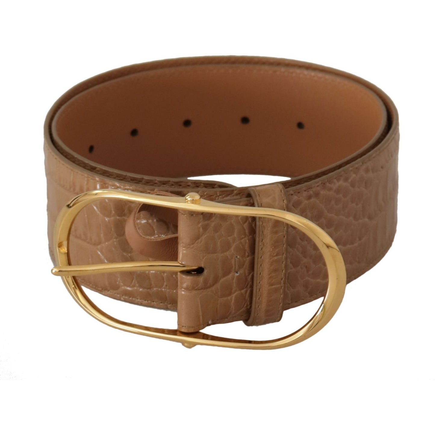 Dolce & Gabbana Elegant Beige Leather Belt with Engraved Buckle Dolce & Gabbana Saddle Brown