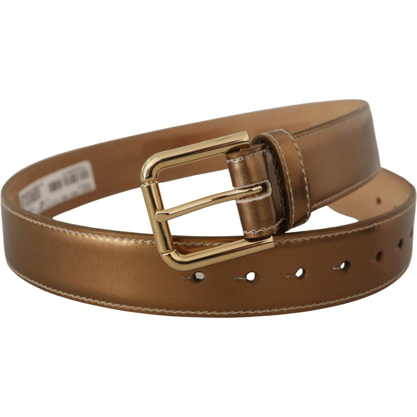 Dolce & Gabbana Elegant Bronze Leather Belt with Logo Buckle Dolce & Gabbana Dark Olive Green