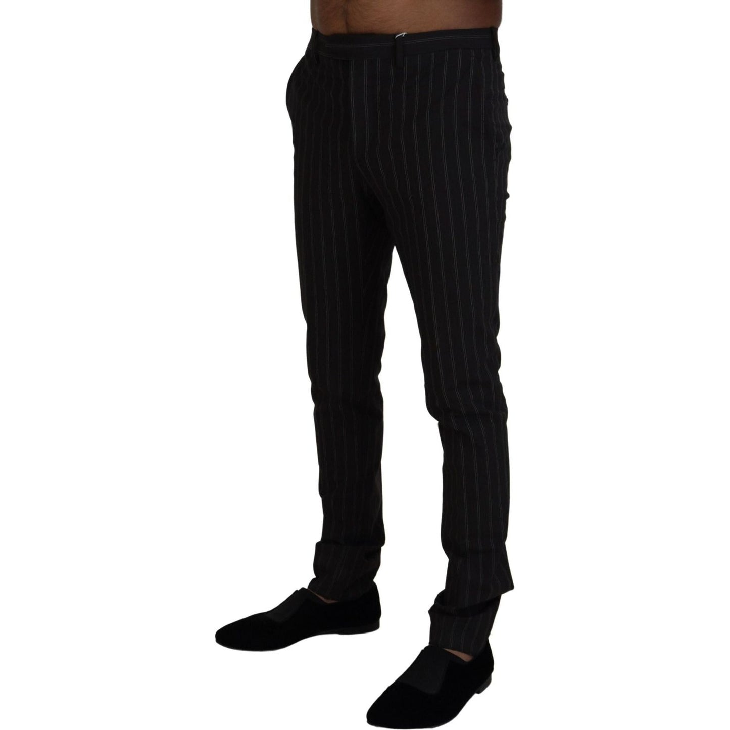 BENCIVENGA Elegant Striped Viscose Dress Pants for Men BENCIVENGA Black