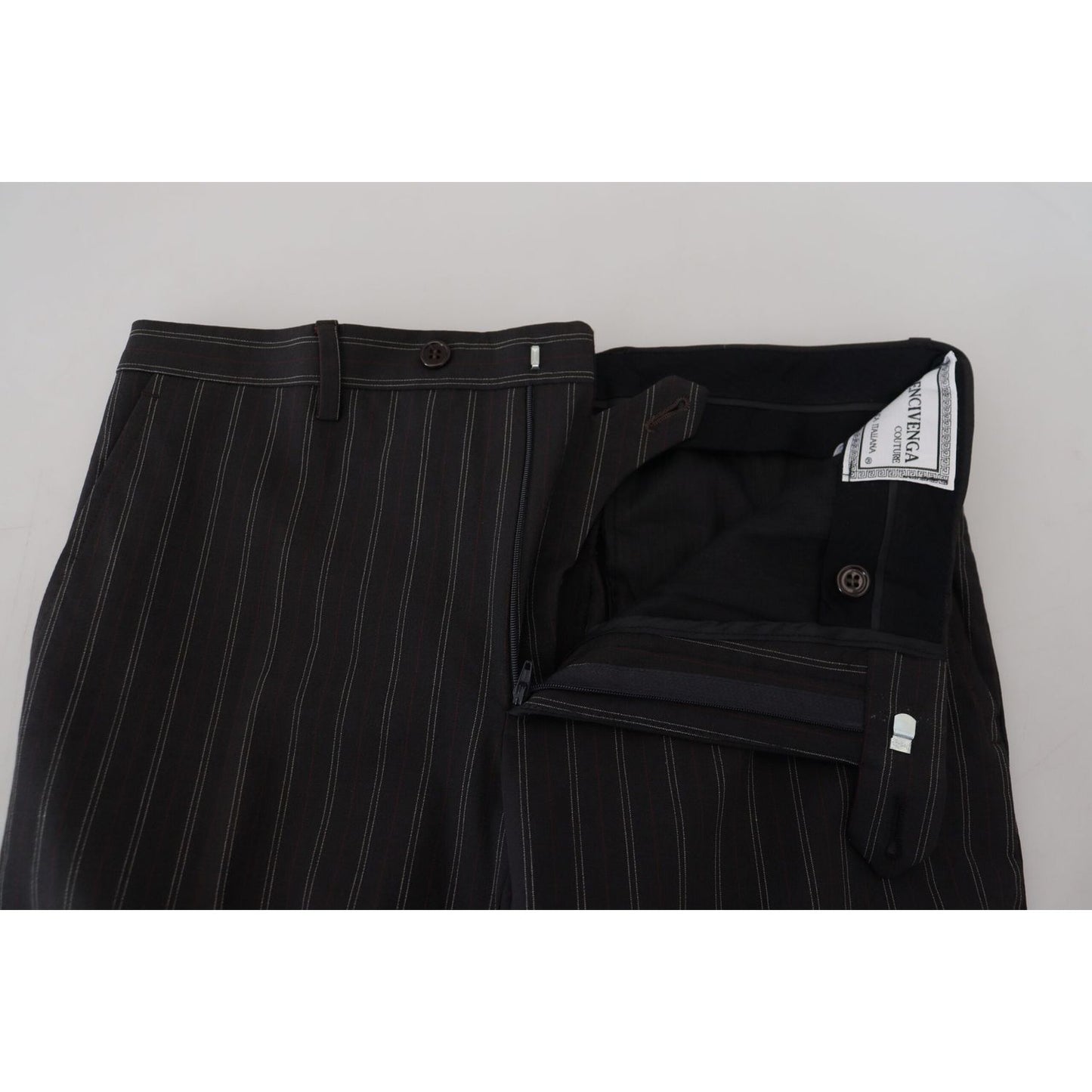 BENCIVENGA Elegant Striped Viscose Dress Pants for Men BENCIVENGA Black