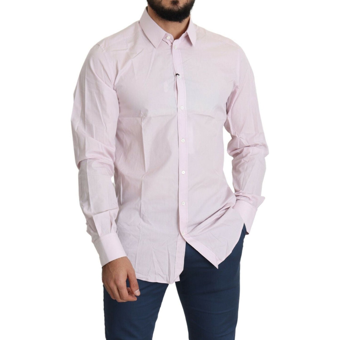 Dolce & Gabbana Elegant Slim Fit Pink Dress Shirt Dolce & Gabbana Light Gray