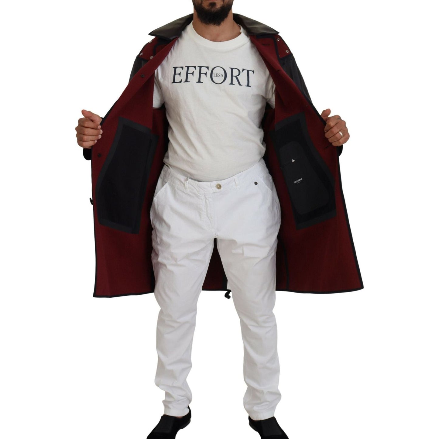 Dolce & Gabbana Elegant Hooded Parka Coat in Black and Bordeaux Dolce & Gabbana Black
