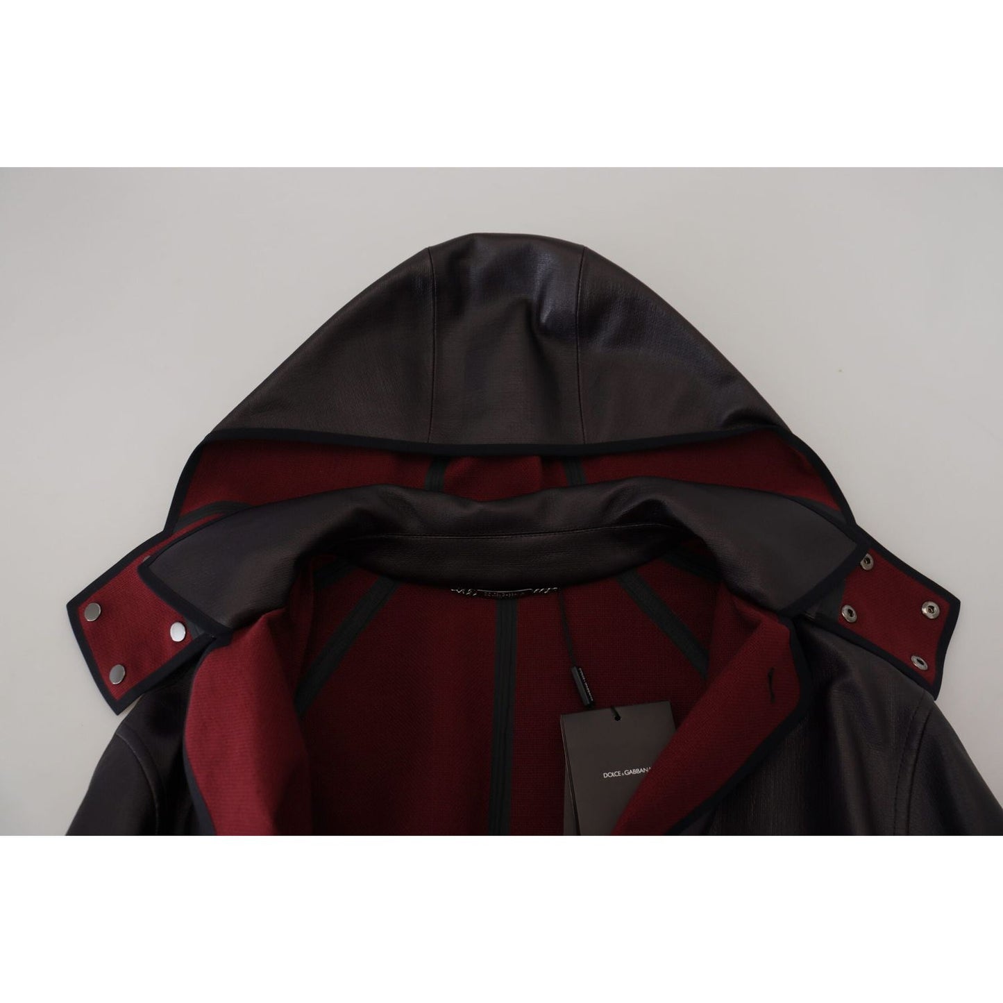 Dolce & Gabbana Elegant Hooded Parka Coat in Black and Bordeaux Dolce & Gabbana Black