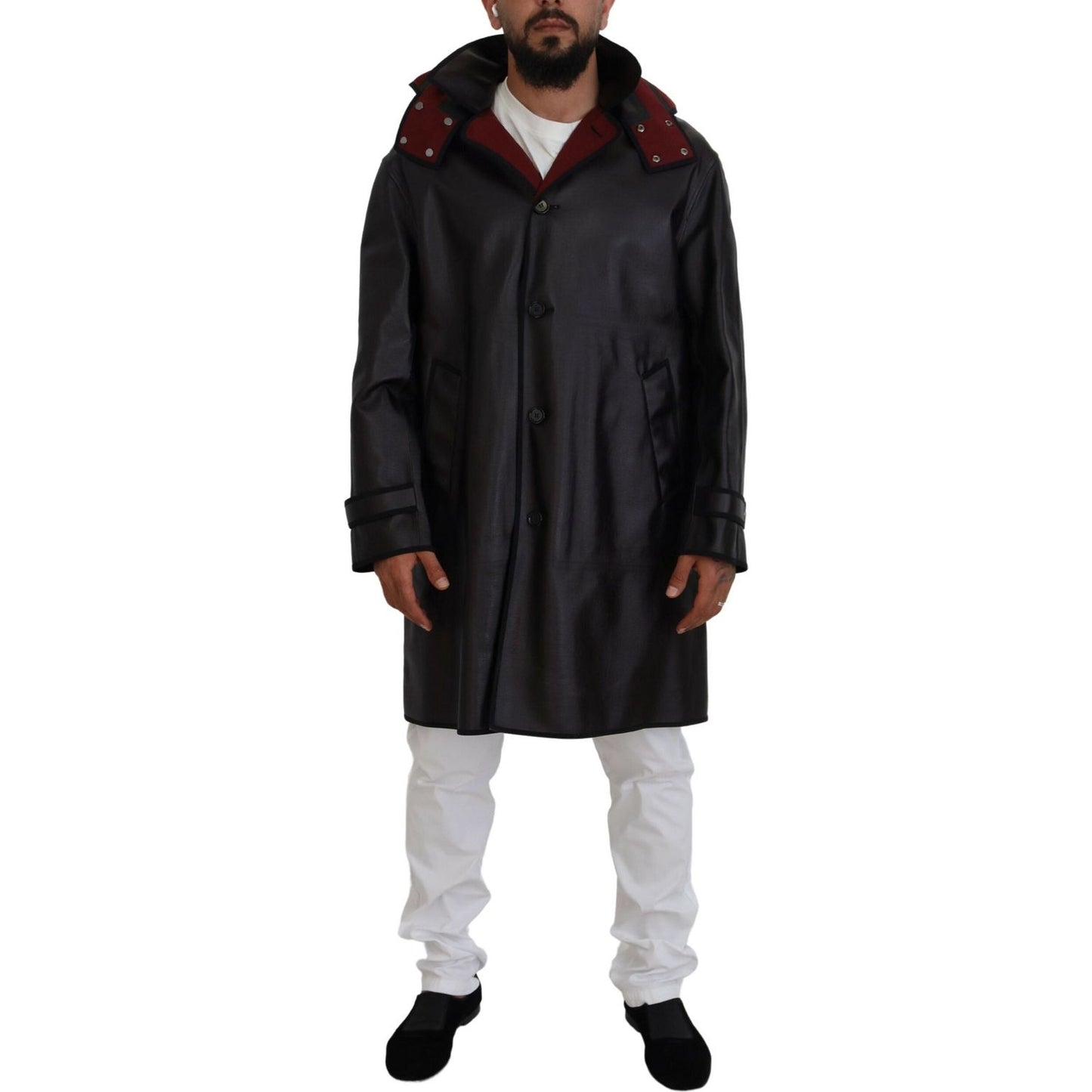 Dolce & Gabbana Elegant Hooded Parka Coat in Black and Bordeaux Dolce & Gabbana Black
