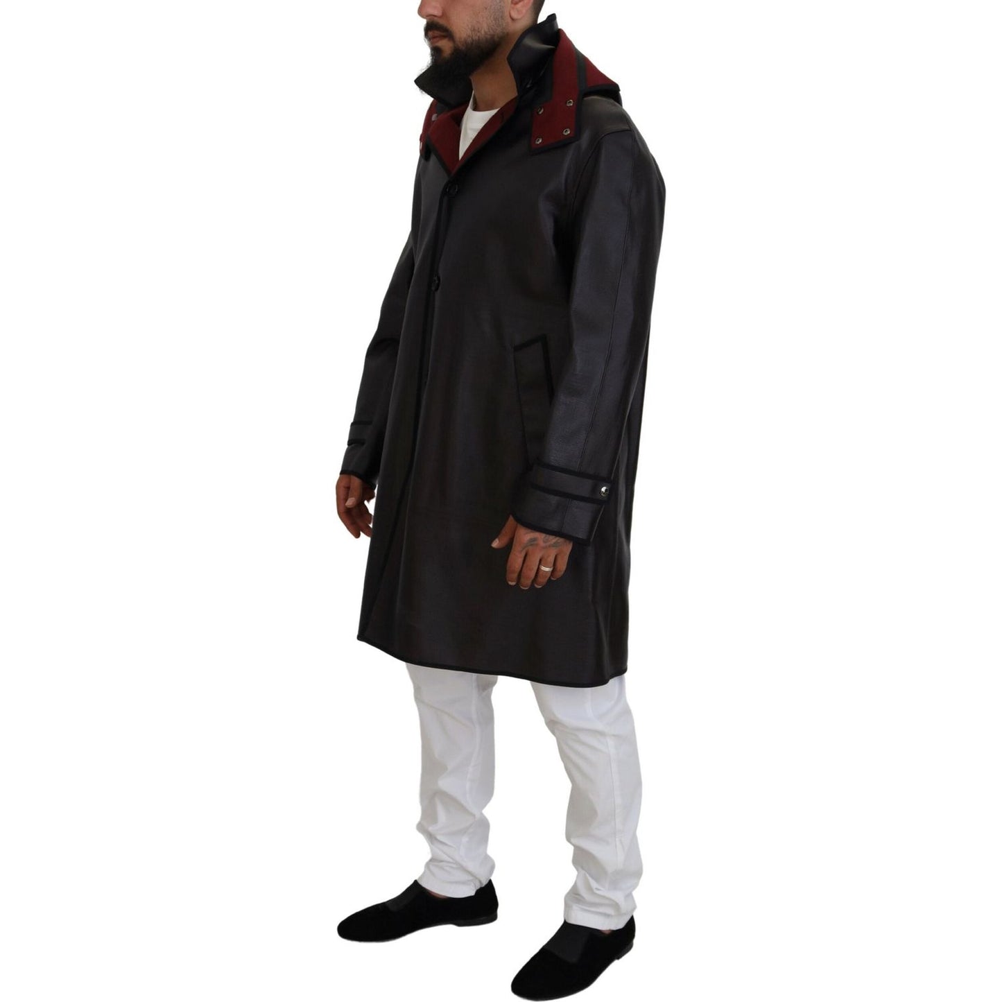 Dolce & Gabbana Elegant Hooded Parka Coat in Black and Bordeaux Dolce & Gabbana Gray