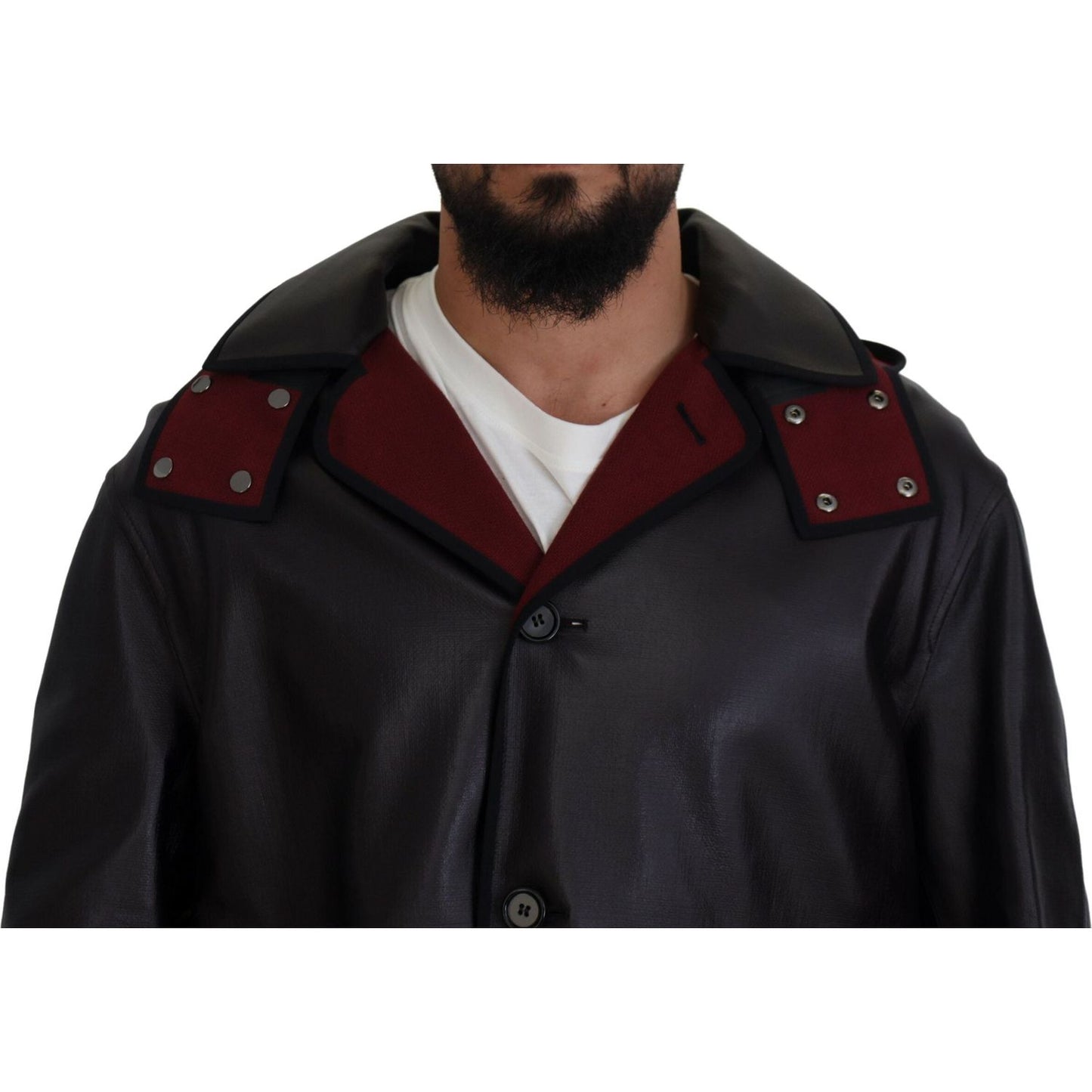 Dolce & Gabbana Elegant Hooded Parka Coat in Black and Bordeaux Dolce & Gabbana Black