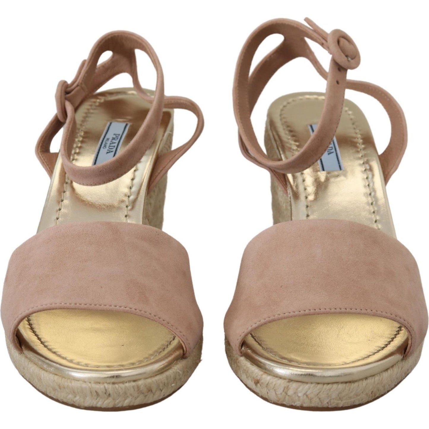 Prada Elegant Suede Ankle Strap Wedge Sandals Prada Rosy Brown