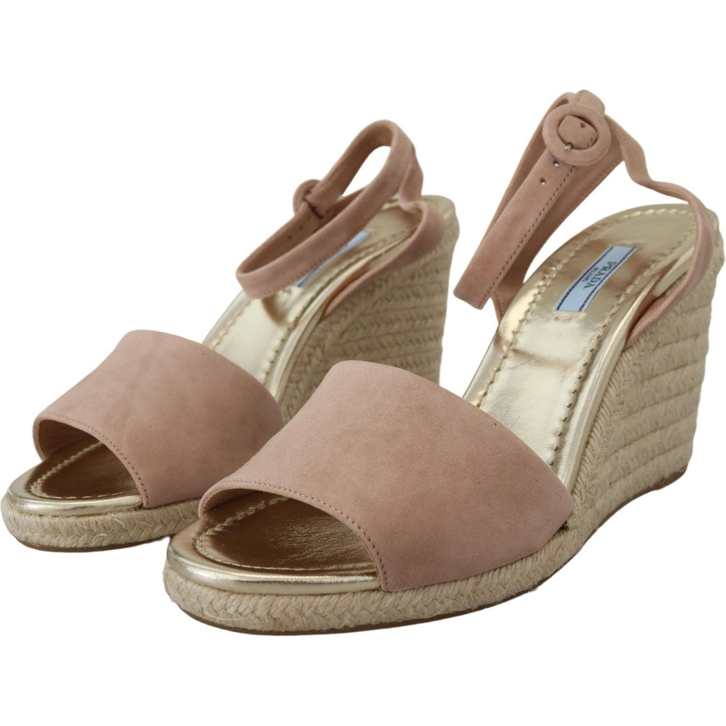 Prada Elegant Suede Ankle Strap Wedge Sandals Prada Dim Gray