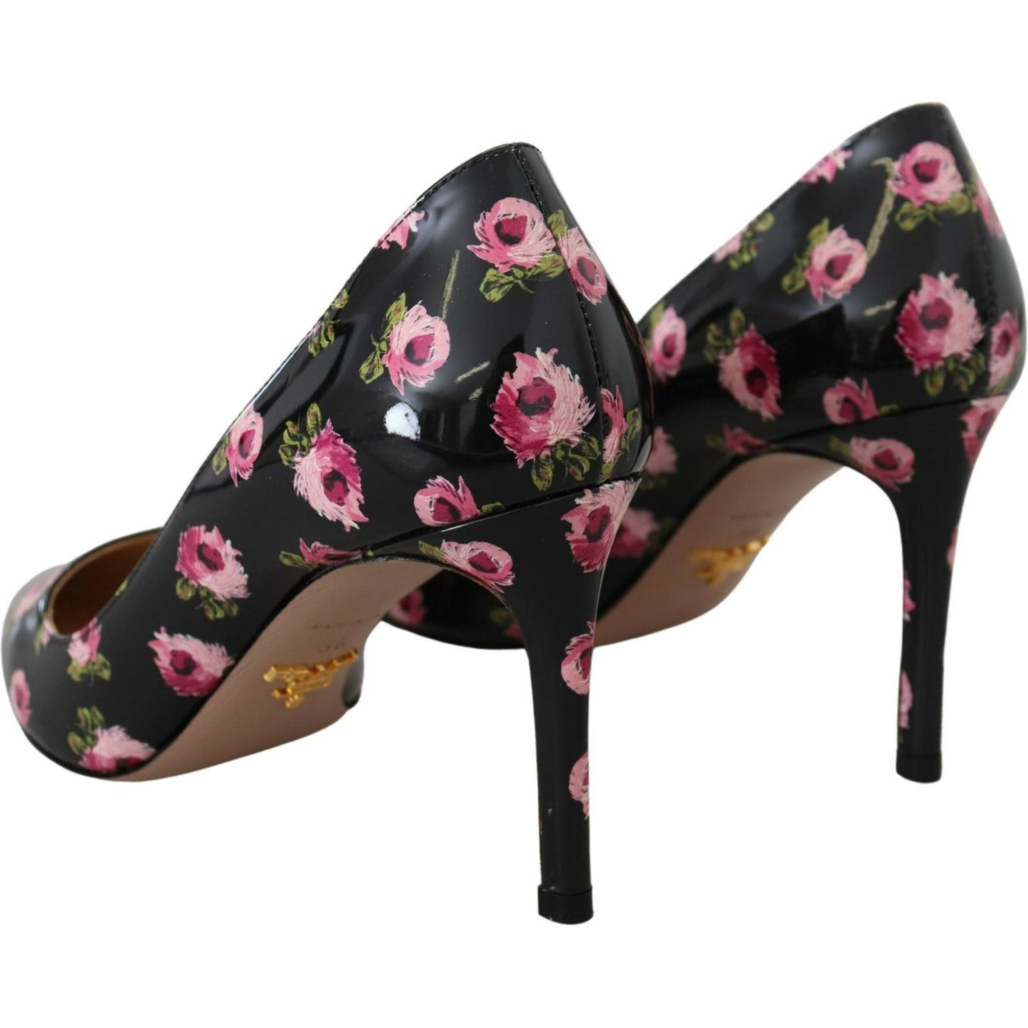 Prada Elegant Floral Print Leather Pumps Prada Dark Slate Gray