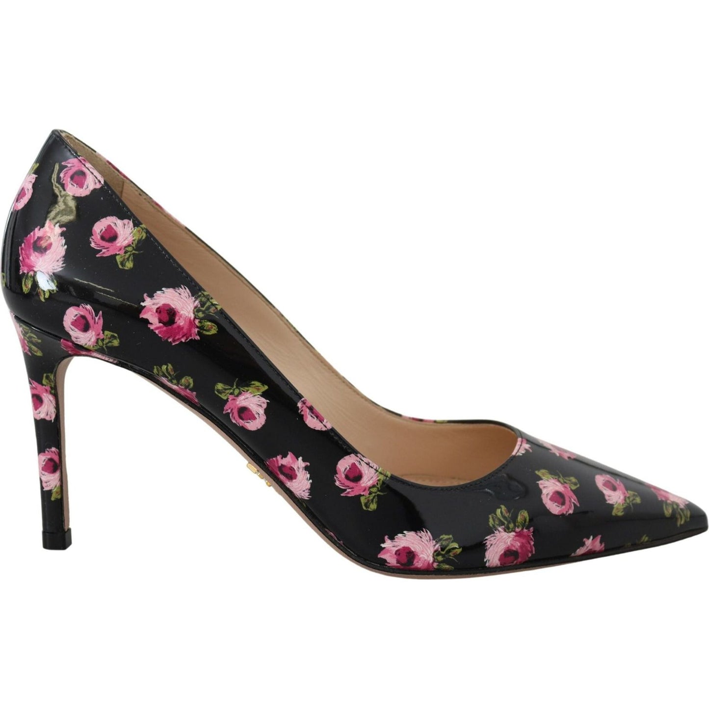 Prada Elegant Floral Print Leather Pumps Prada Dark Slate Gray