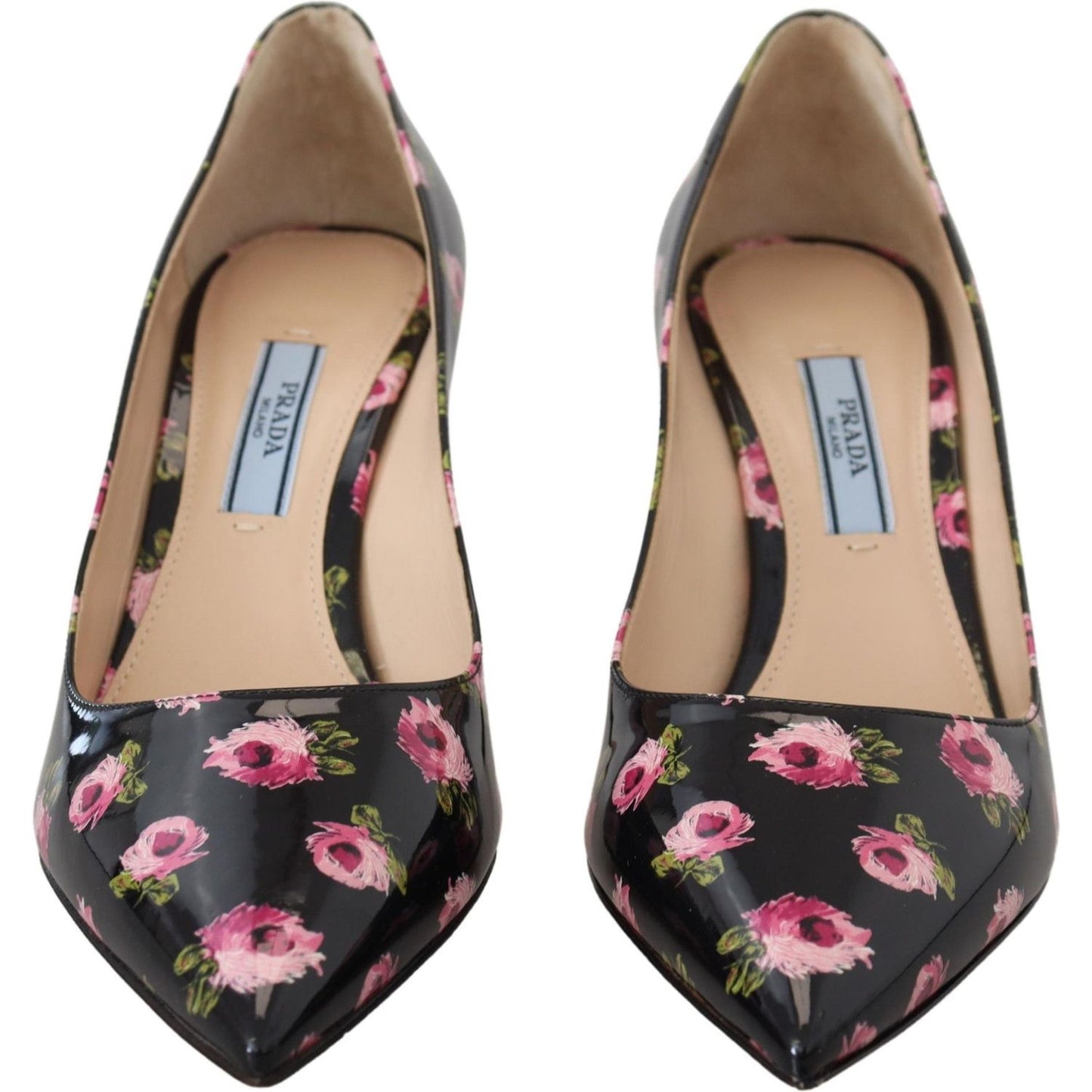 Prada Elegant Floral Print Leather Pumps Prada Rosy Brown
