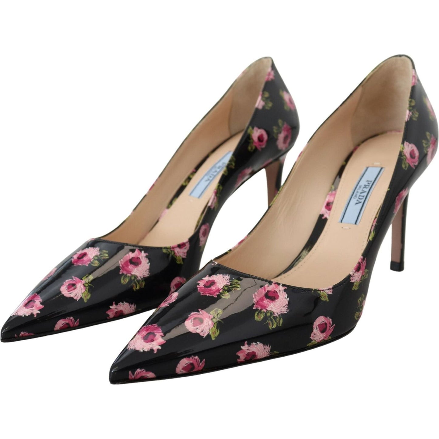 Prada Elegant Floral Print Leather Pumps Prada Rosy Brown