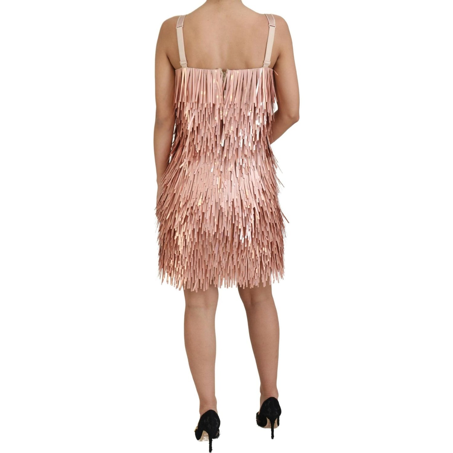 Dolce & Gabbana Elegant Pink A-Line Tinsel Dress Dolce & Gabbana Rosy Brown