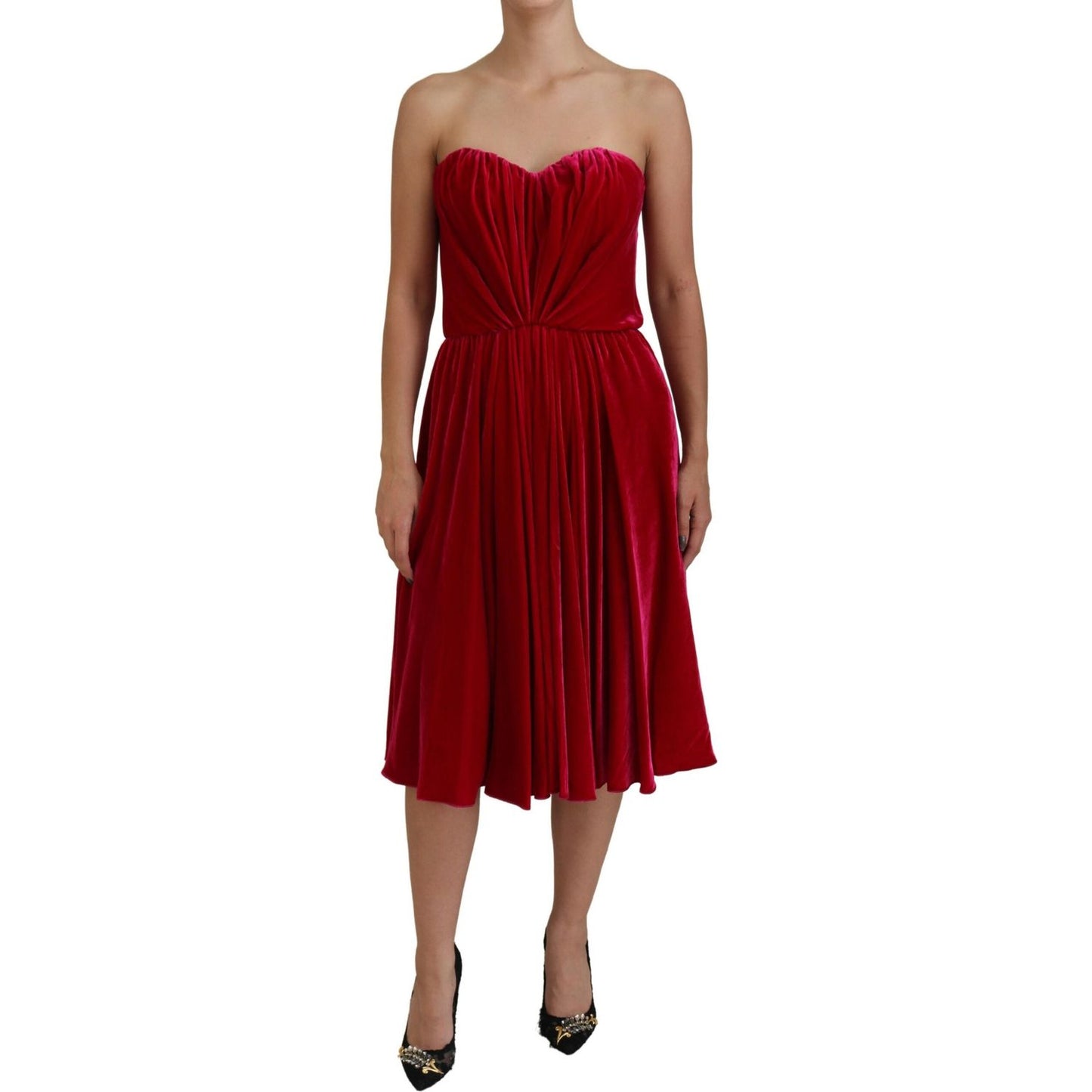 Dolce & Gabbana Enchanting Strapless Midi Dress in Dark Pink Dolce & Gabbana Saddle Brown