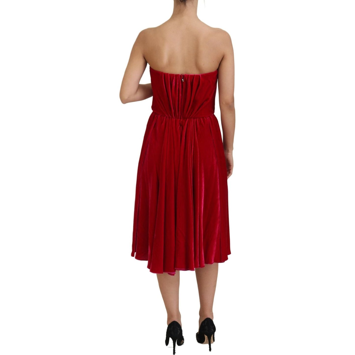 Dolce & Gabbana Enchanting Strapless Midi Dress in Dark Pink Dolce & Gabbana Tan