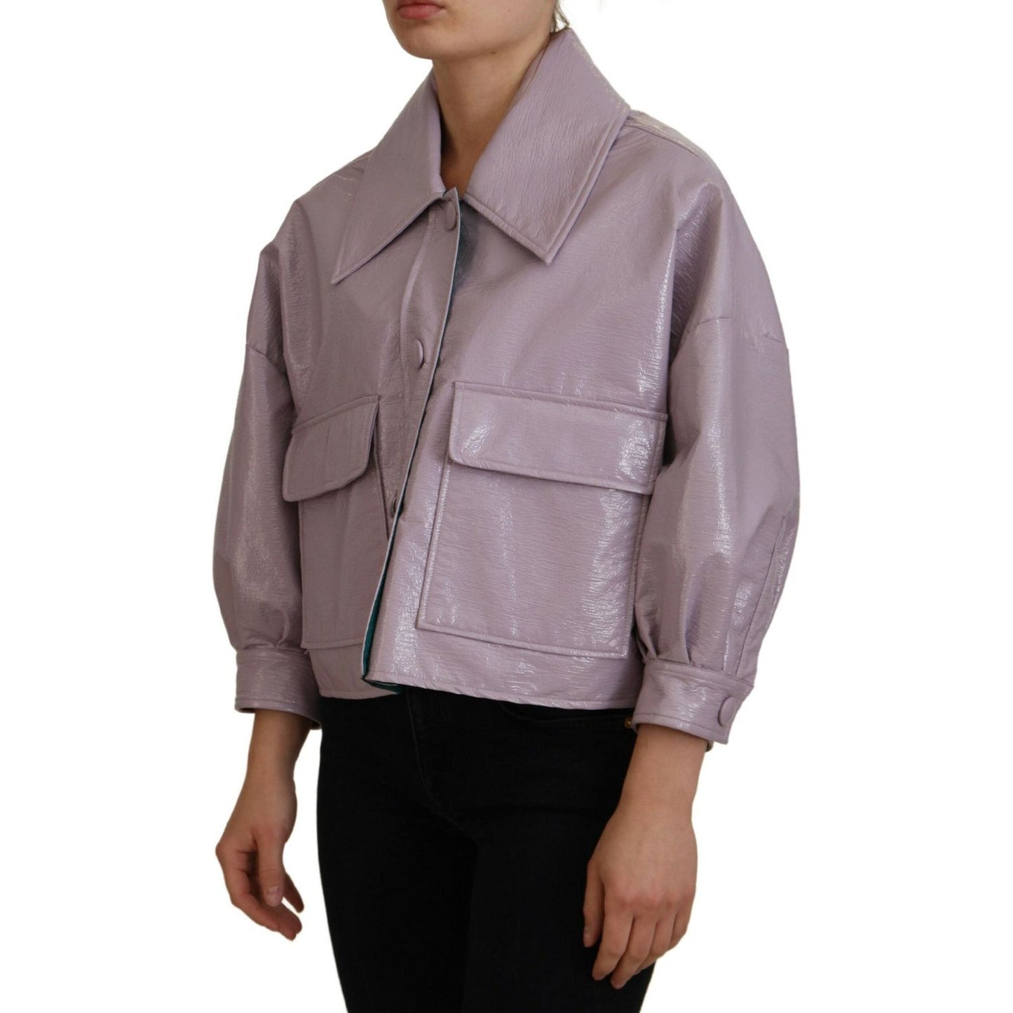 Dolce & Gabbana Chic Purple Cropped Jacket - A Style Statement Dolce & Gabbana Slate Gray