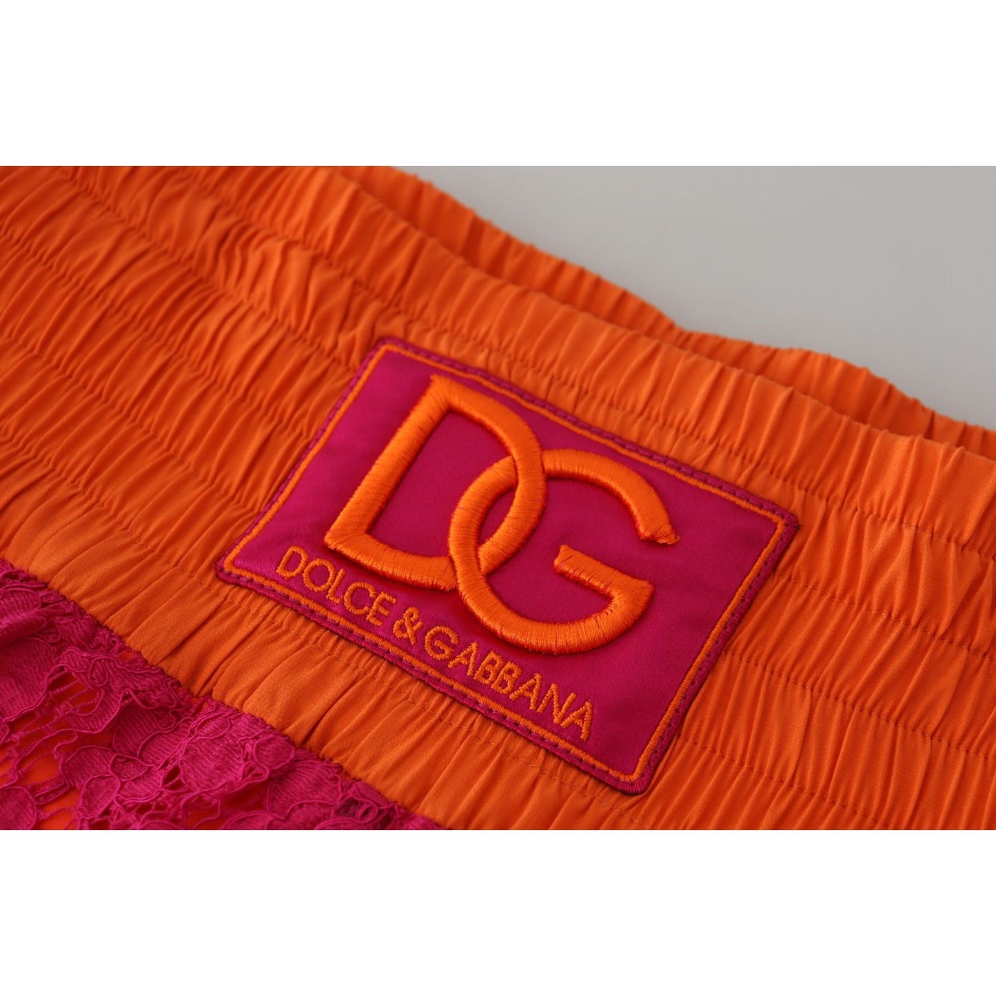 Dolce & Gabbana Elegant Lace High-Waist Shorts in Dual-Tones Dolce & Gabbana Firebrick