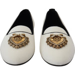 Dolce & Gabbana White Velvet Slip Ons Loafers Flats Shoes LA10205- 35.5