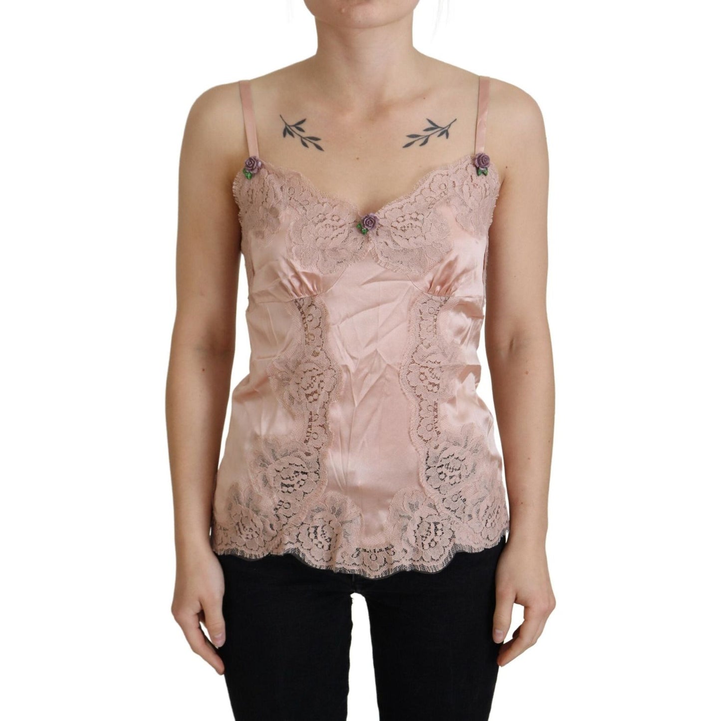 Dolce & Gabbana Elegant Pink Silk Lingerie Top Dolce & Gabbana Rosy Brown