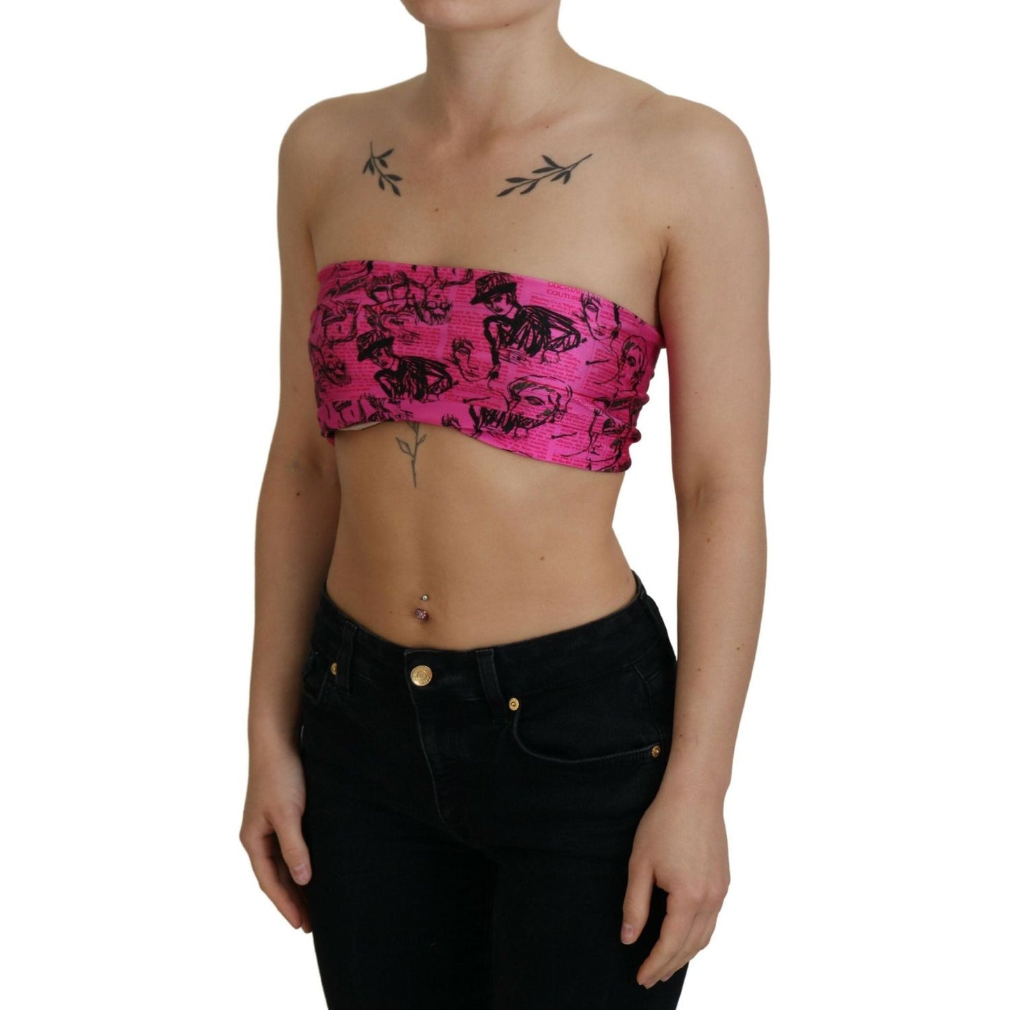 John Galliano Chic Pink Newspaper Print Cropped Top John Galliano Dim Gray