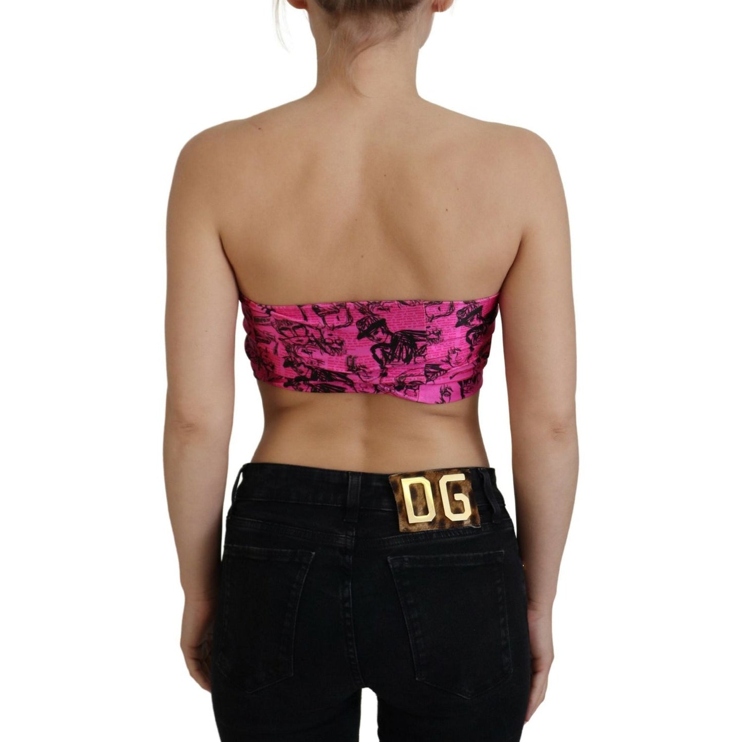 John Galliano Chic Pink Newspaper Print Cropped Top John Galliano Rosy Brown
