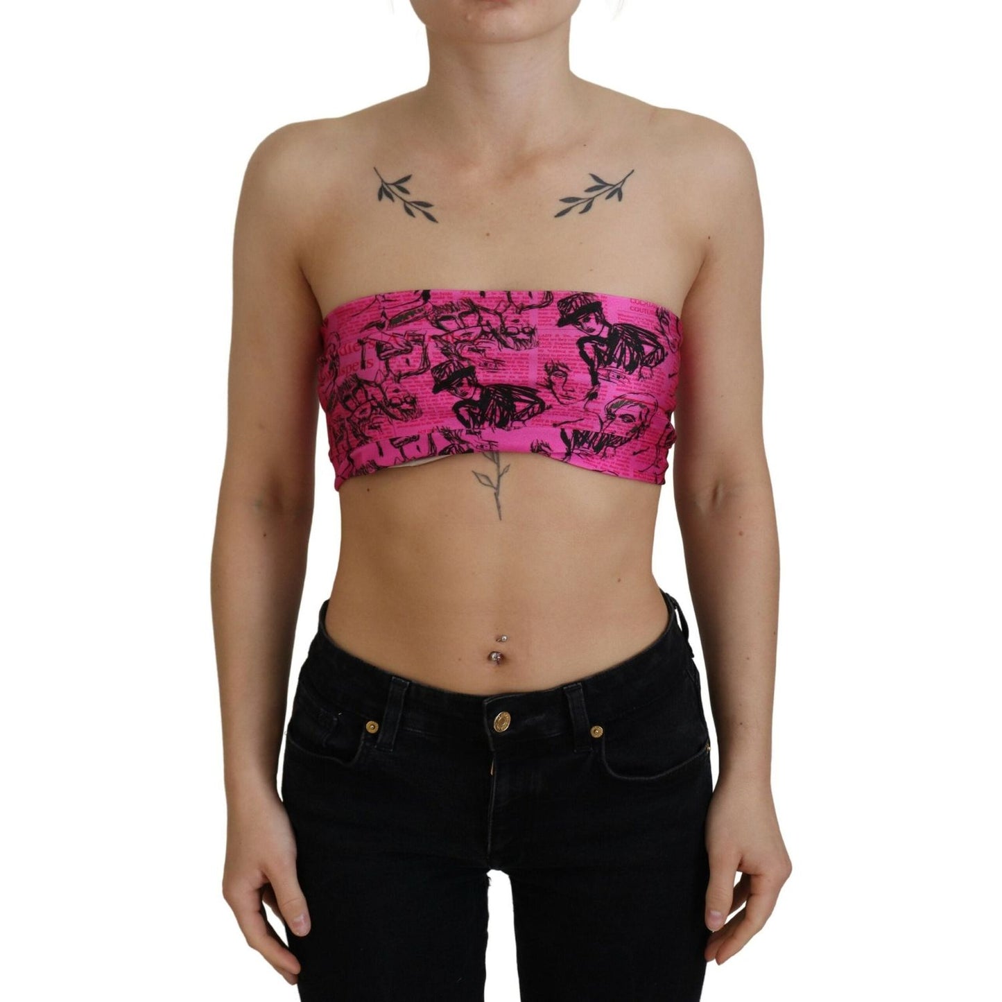 John Galliano Chic Pink Newspaper Print Cropped Top John Galliano Rosy Brown