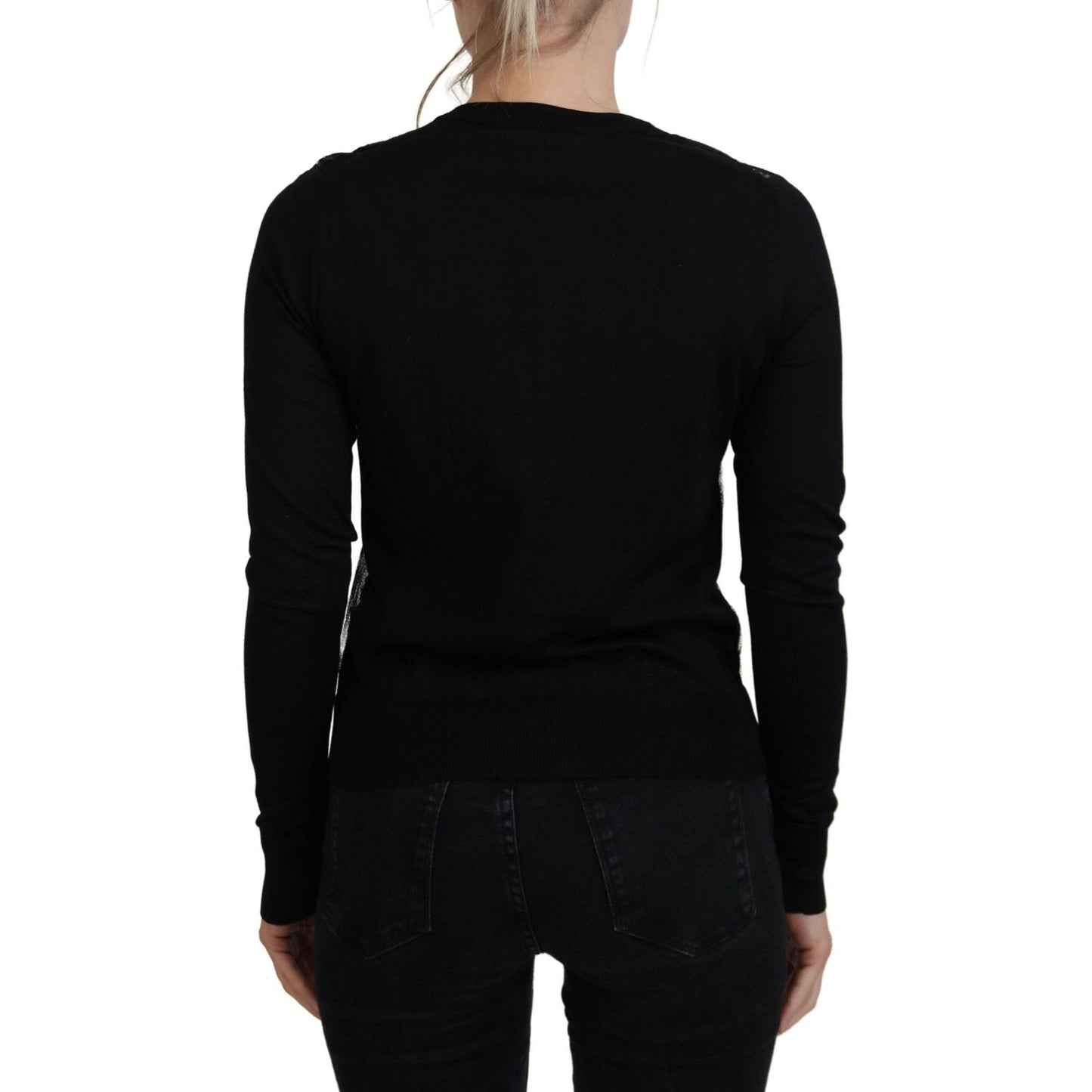 Dolce & Gabbana Elegant Black Floral Lace Cardigan Sweater Dolce & Gabbana Black