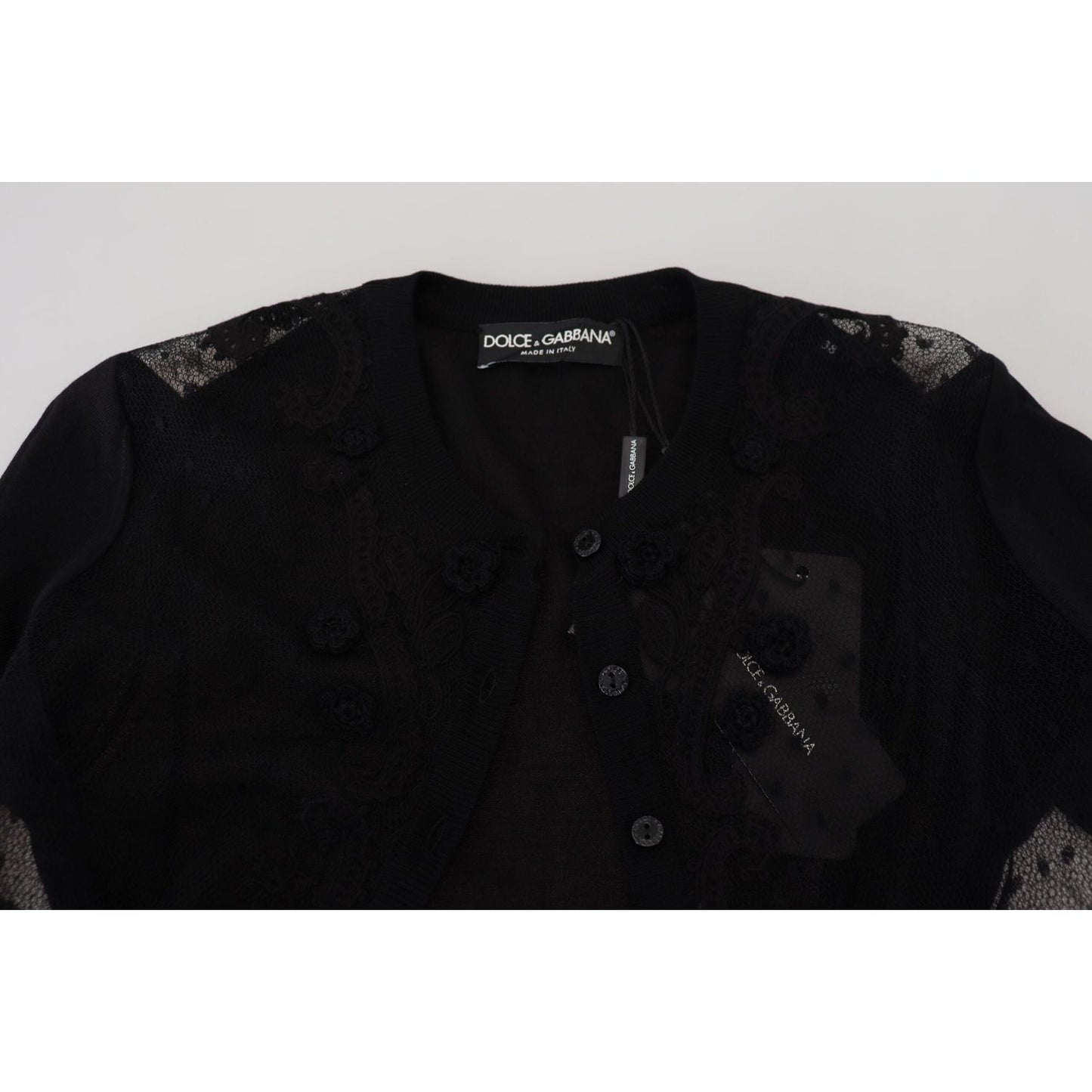 Dolce & Gabbana Elegant Black Floral Lace Cardigan Sweater Dolce & Gabbana Light Gray