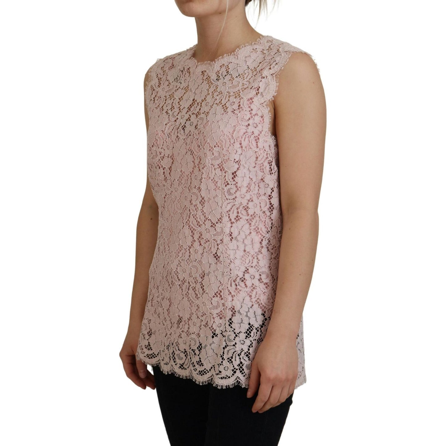 Dolce & Gabbana Elegant Sheer Lace Sleeveless Blouse in Pink Dolce & Gabbana Rosy Brown