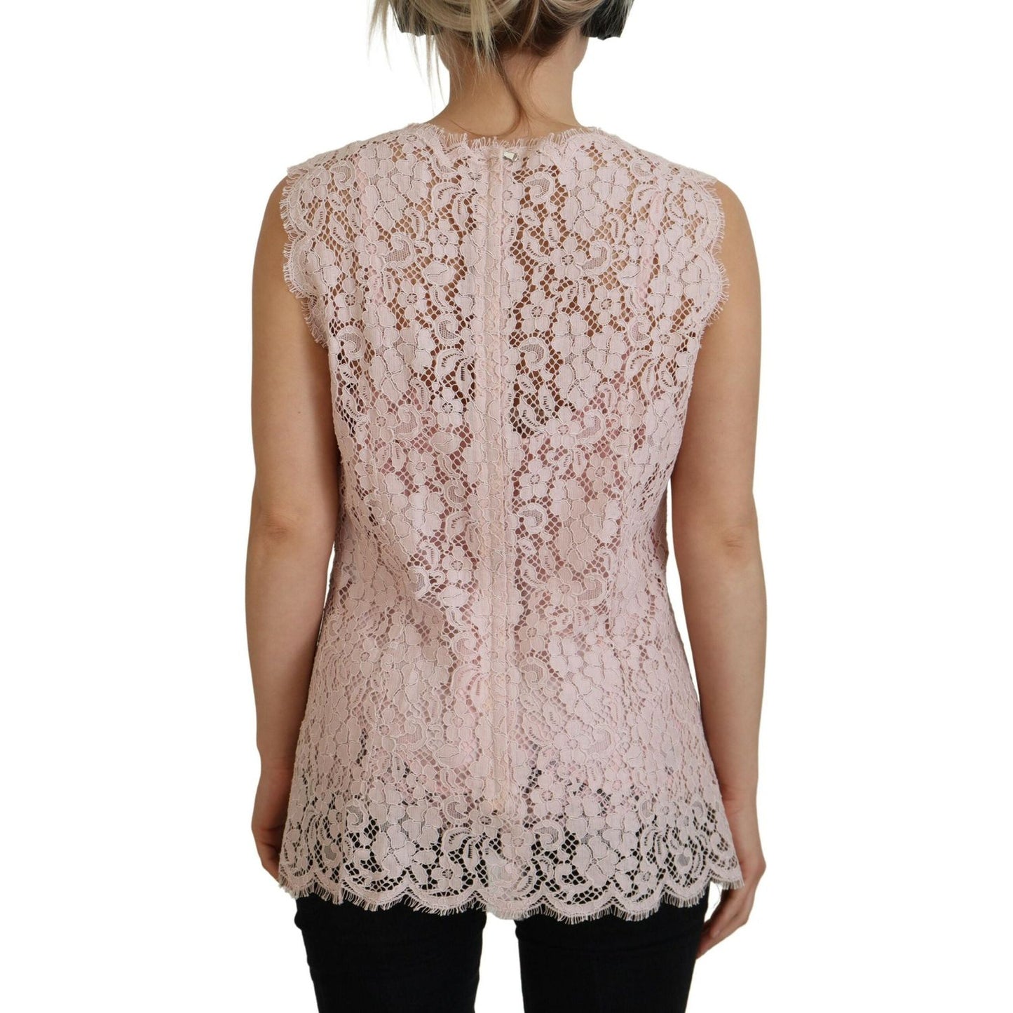 Dolce & Gabbana Elegant Sheer Lace Sleeveless Blouse in Pink Dolce & Gabbana Rosy Brown