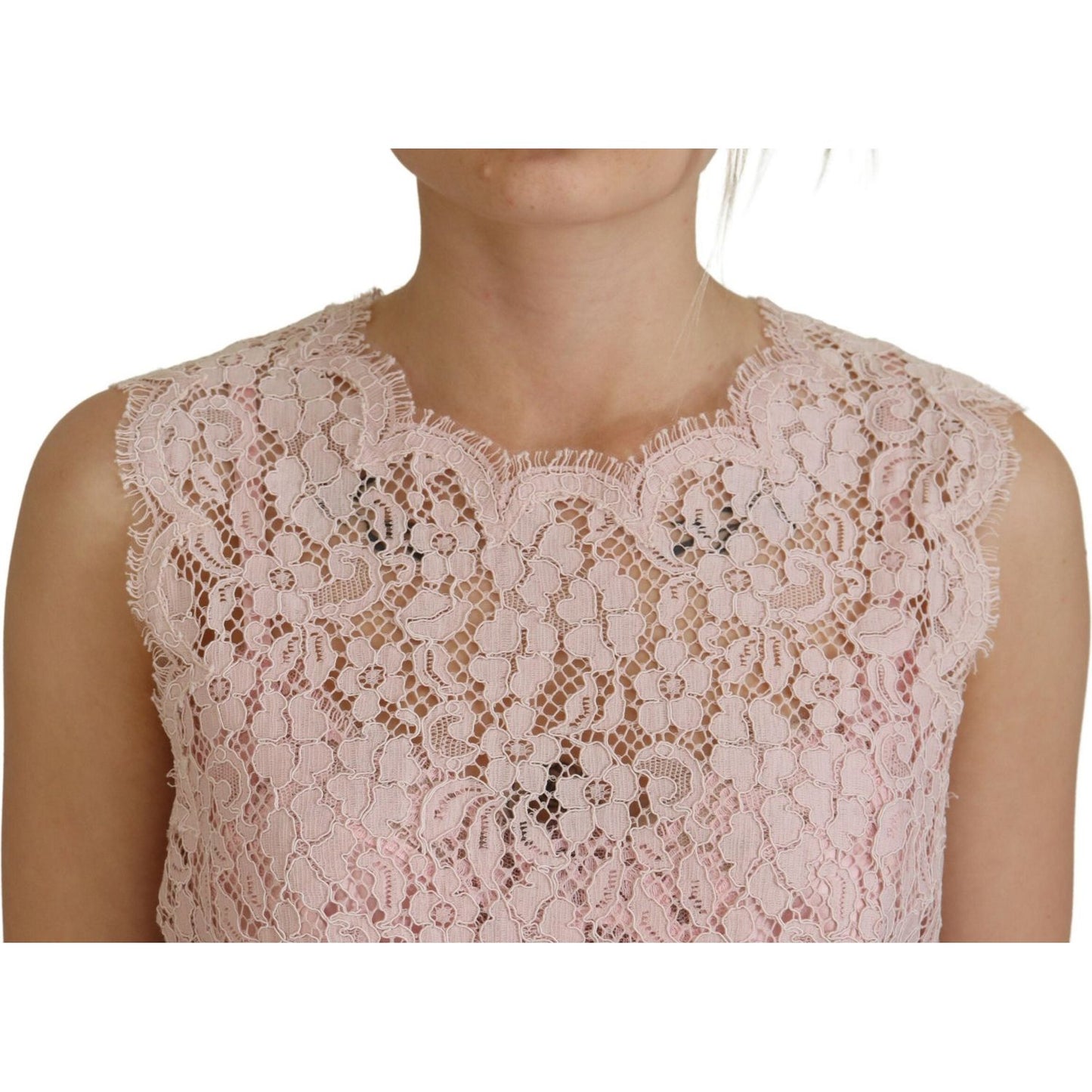 Dolce & Gabbana Elegant Sheer Lace Sleeveless Blouse in Pink Dolce & Gabbana Rosy Brown