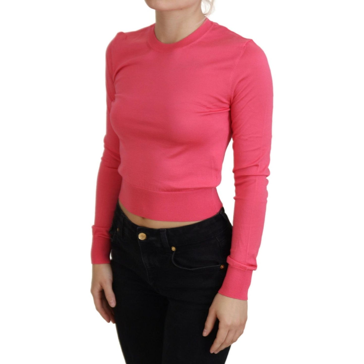 Dolce & Gabbana Elegant Pink Cropped Crewneck Sweater Dolce & Gabbana Maroon