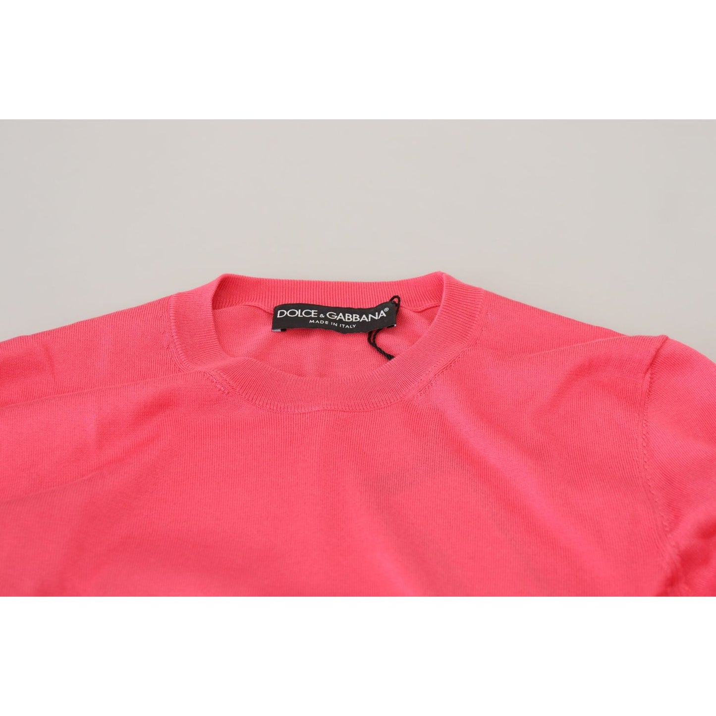 Dolce & Gabbana Elegant Pink Cropped Crewneck Sweater Dolce & Gabbana Light Gray