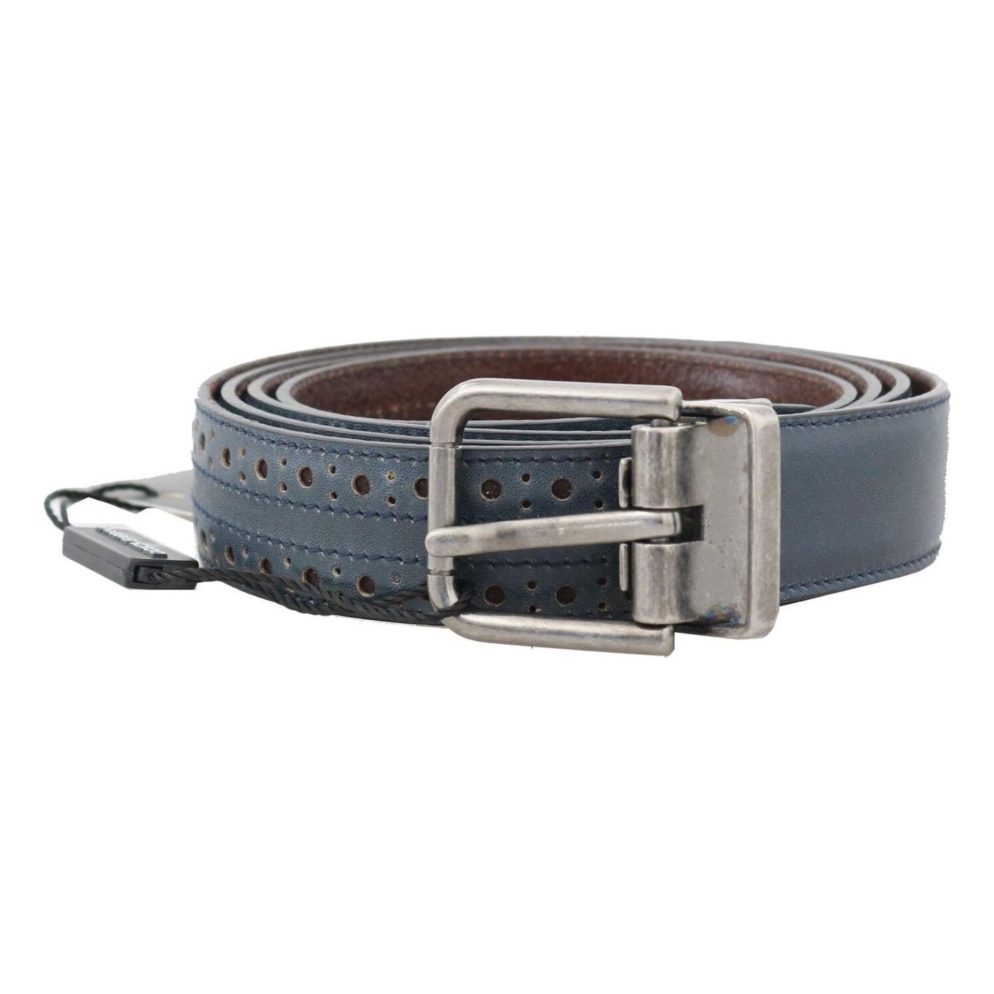 Dolce & Gabbana Elegant Blue Leather Men's Belt Dolce & Gabbana Dim Gray