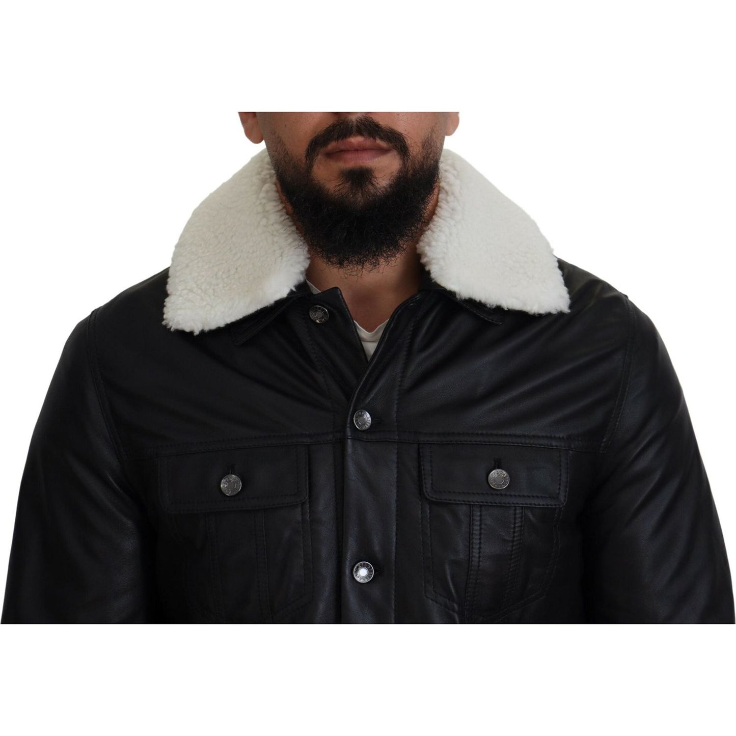 Dolce & Gabbana Elegant Black Leather Bomber Jacket Dolce & Gabbana Black