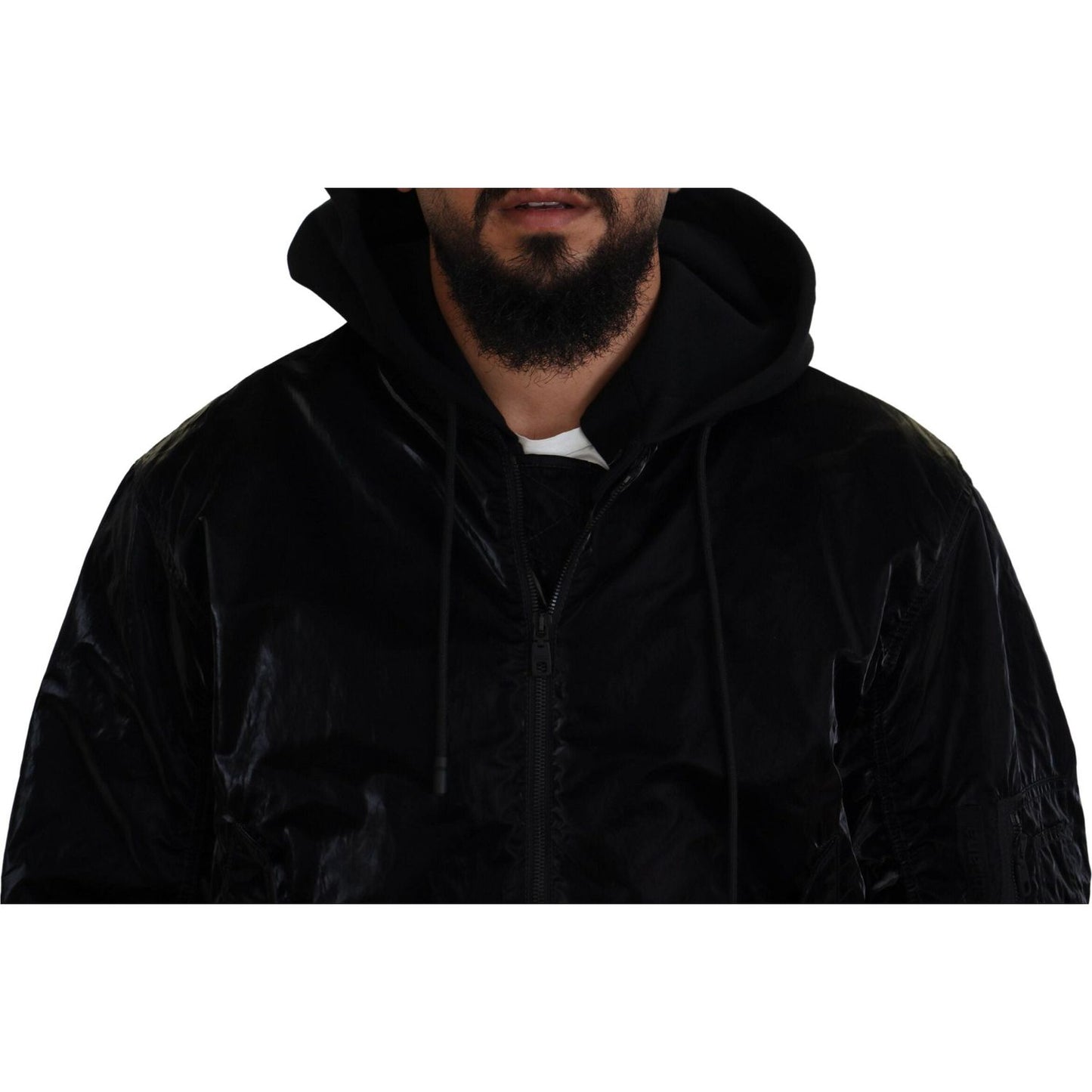 Dolce & Gabbana Elegant Black Bomber Hooded Jacket Dolce & Gabbana Black