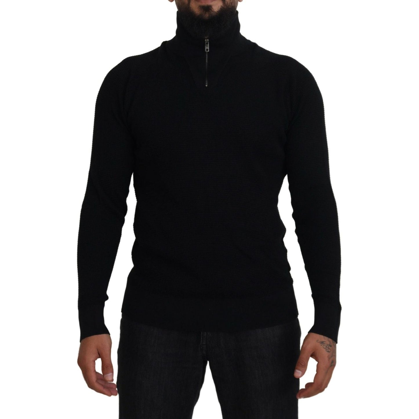 Dolce & Gabbana Elegant Silk Blend Black Pullover Sweater Dolce & Gabbana Black