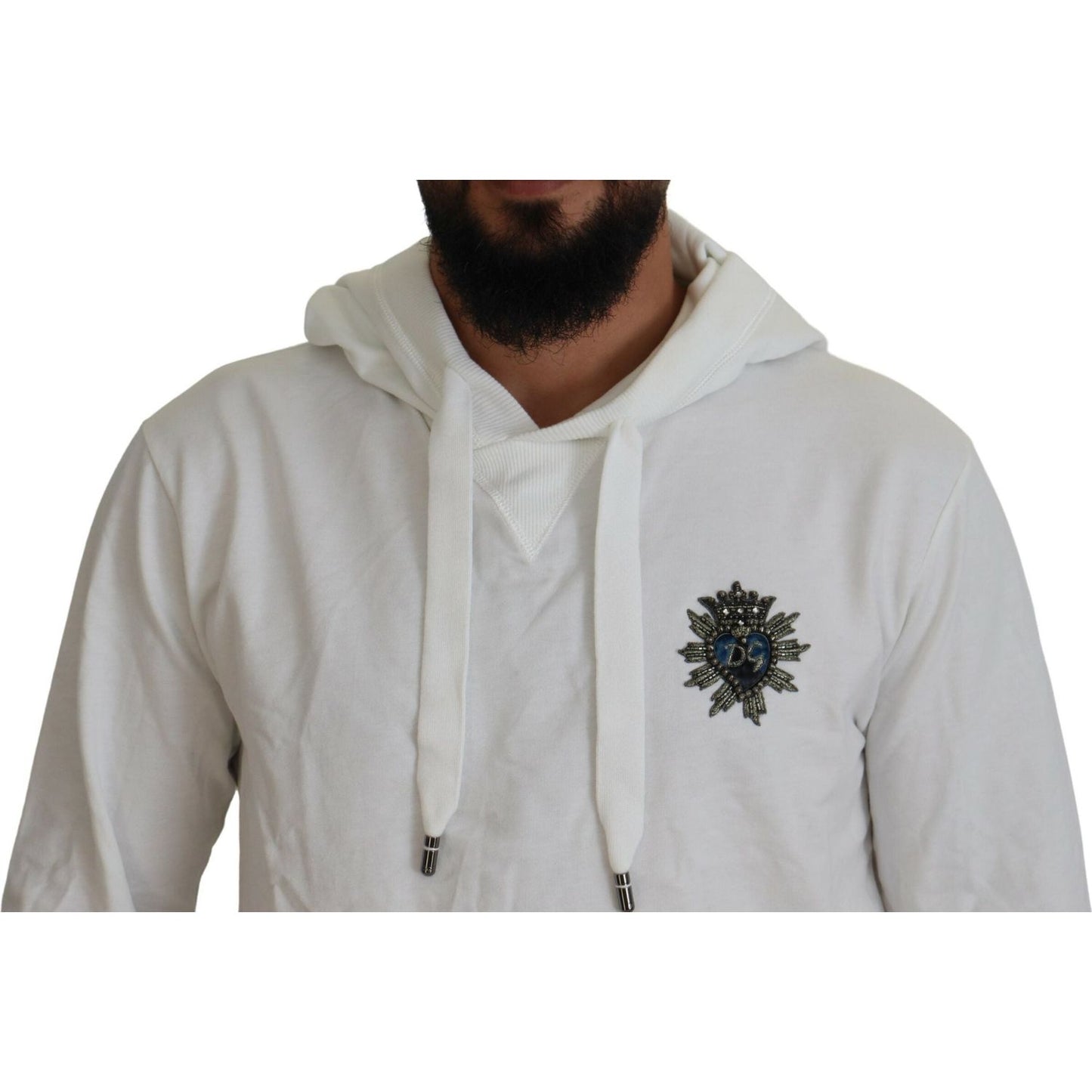 Dolce & Gabbana Elegant White Logo Hooded Sweatshirt Dolce & Gabbana Dark Gray