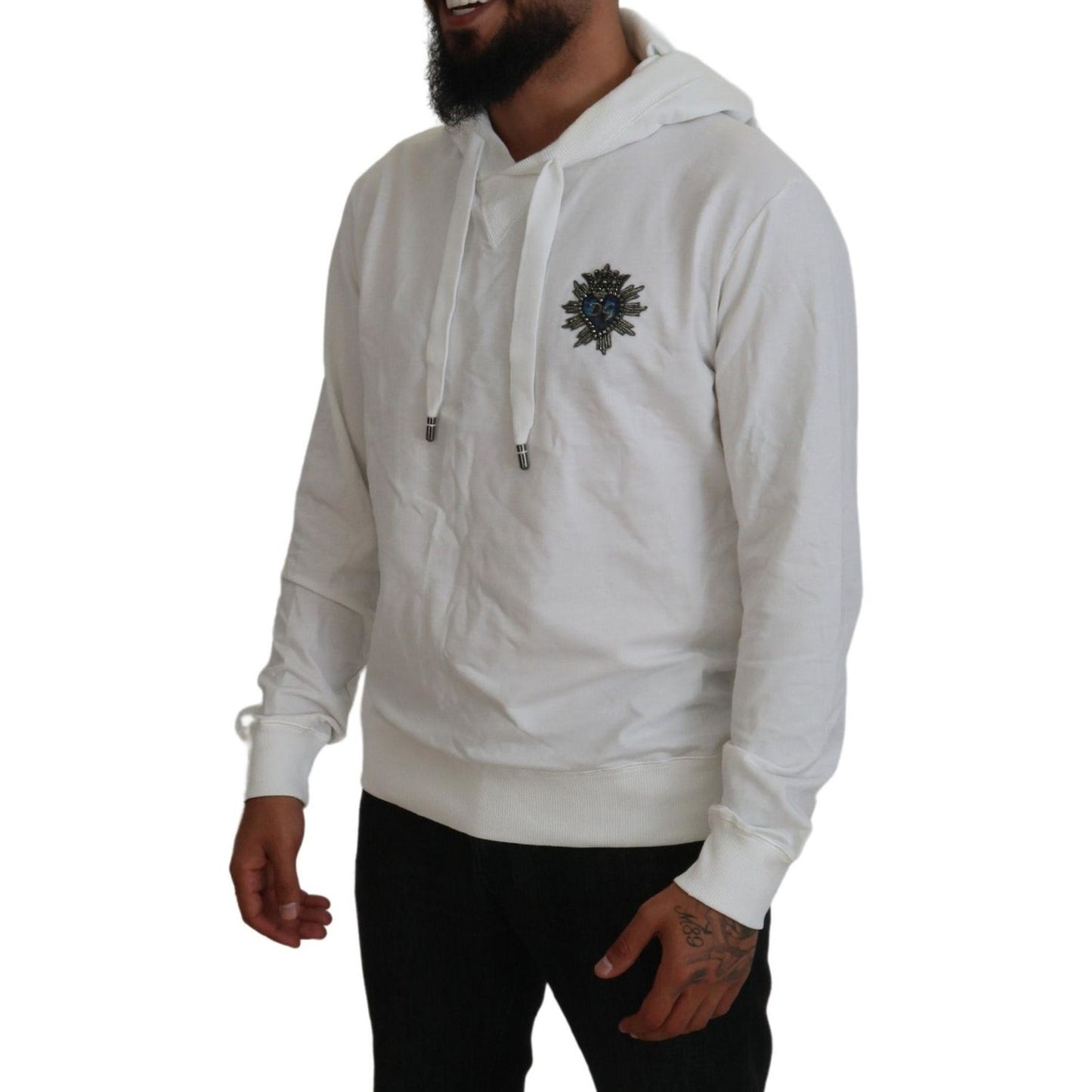 Dolce & Gabbana Elegant White Logo Hooded Sweatshirt Dolce & Gabbana Dark Gray