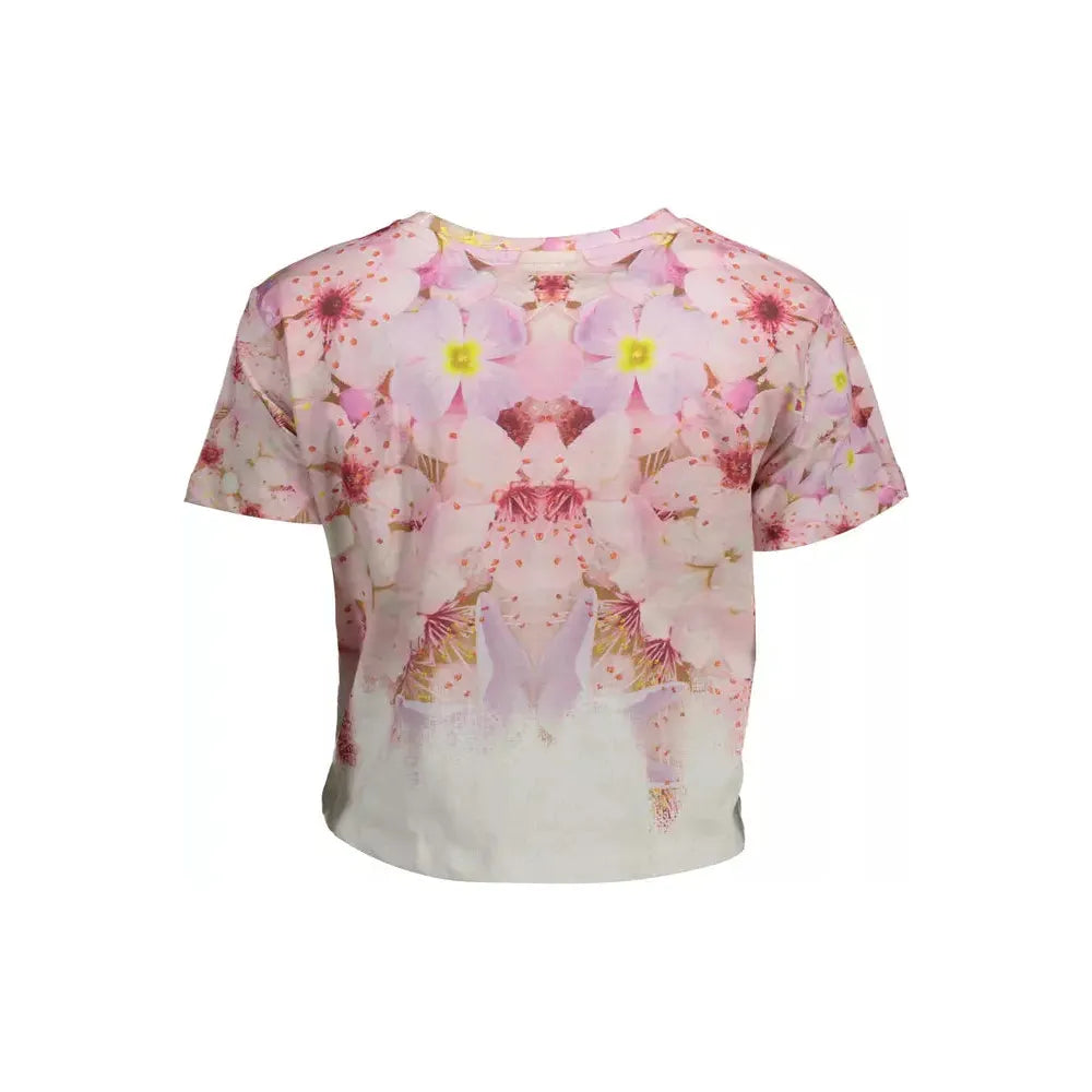 Desigual Chic Pink Embroidered Cotton Tee Desigual Gray