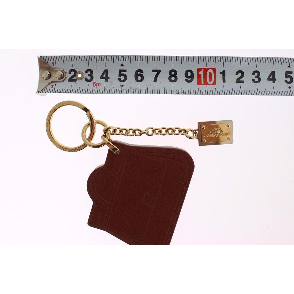 Dolce & Gabbana Elegant Brown Leather Keychain with Gold Detailing Dolce & Gabbana Dark Slate Gray